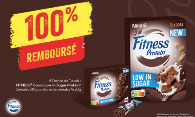 Nestlé FITNESS Cacao Low In Sugar Protein 100% remboursé