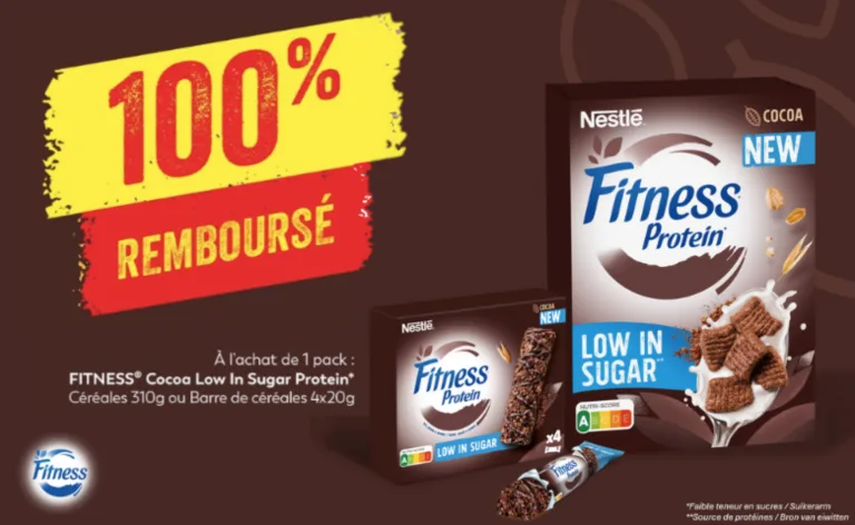 Nestlé FITNESS Cacao Low In Sugar Protein 100% remboursé