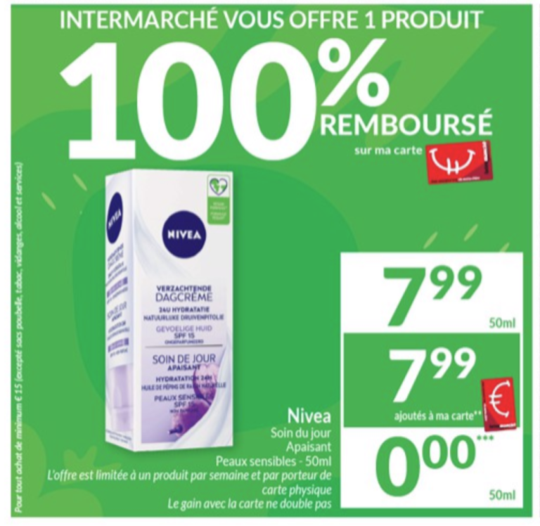 Nivea soin de jour 100% remboursé sur la carte Intermarché