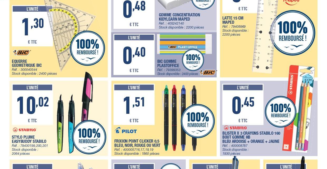 Bureau vallée 14 produits 100% remboursés pour la rentrée