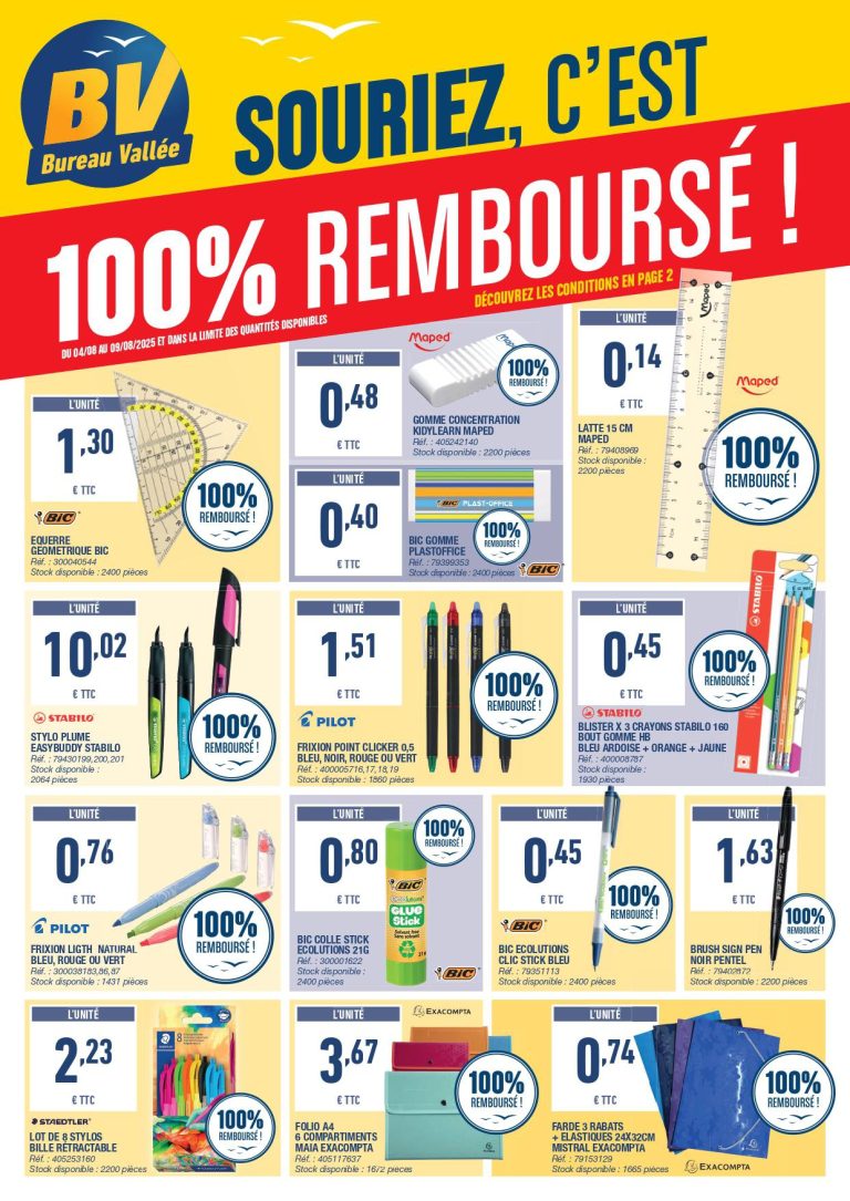 Bureau vallée 14 produits 100% remboursés pour la rentrée