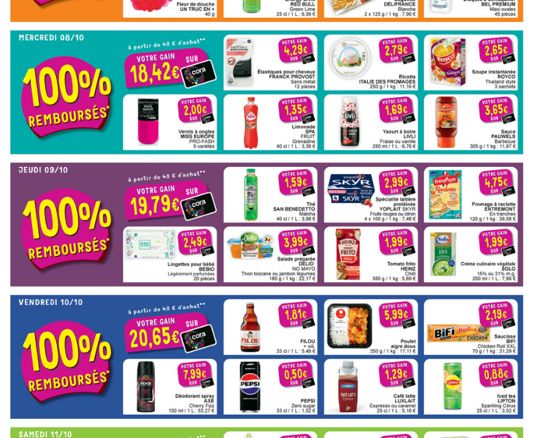 Cora nouvelle salve de 100% remboursé