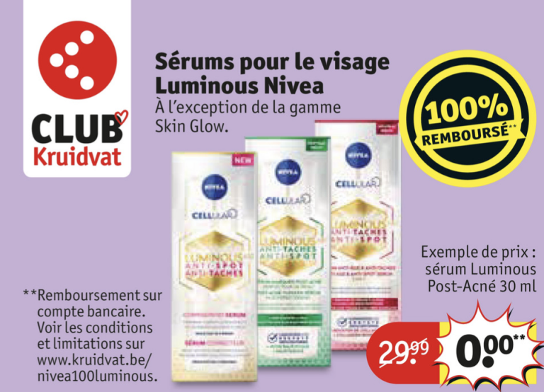 Kruidvat – Nivea Sérum visage Luminous – 100% remboursé