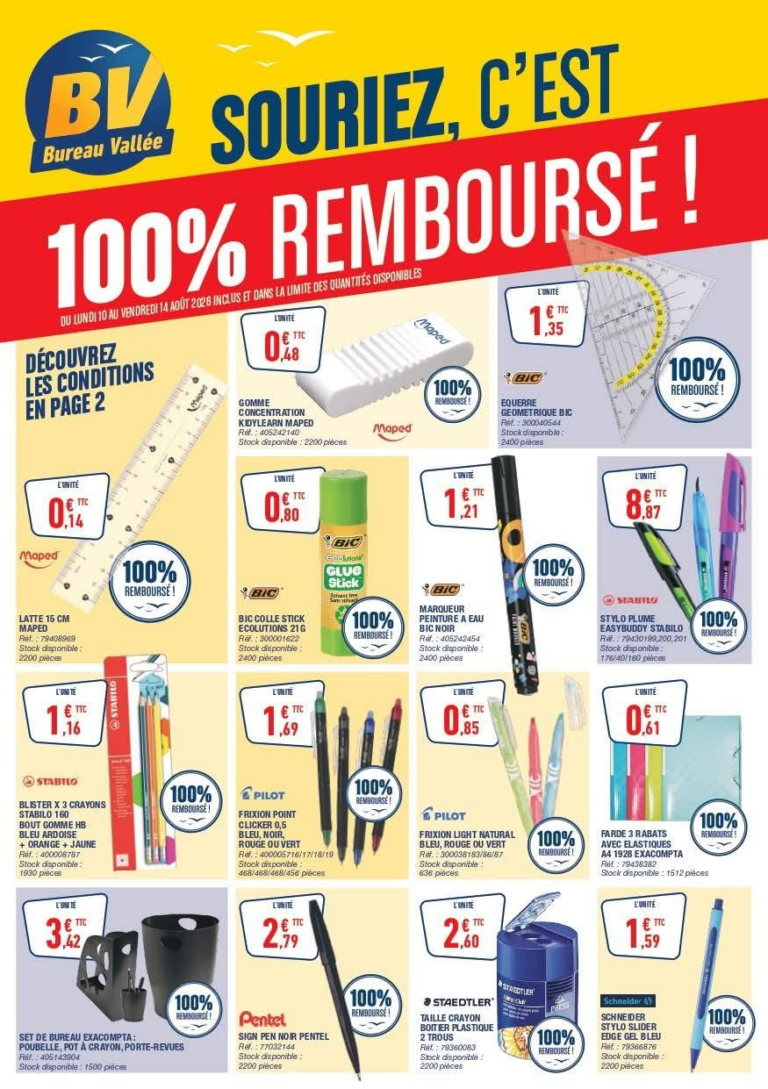 Bureau Vallée 14 produits remboursés