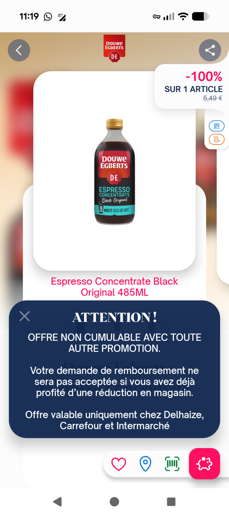 Douwe Egberts Espresso concentrate 100% remboursé
