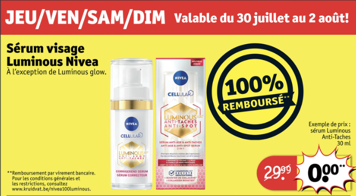 Kruidvat – Nivea Serum visage Luminous 100% remboursé